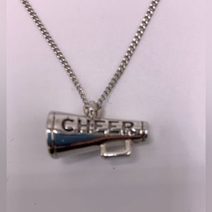 Cheerleading necklace, silver tone, 18” adjustable chain
